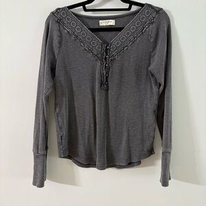 Lucky Brand Trim Mix Long Sleeve Henley Grey Size L